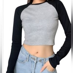 A+ Ellen Black and Gray Long Sleeve Raglan Tee